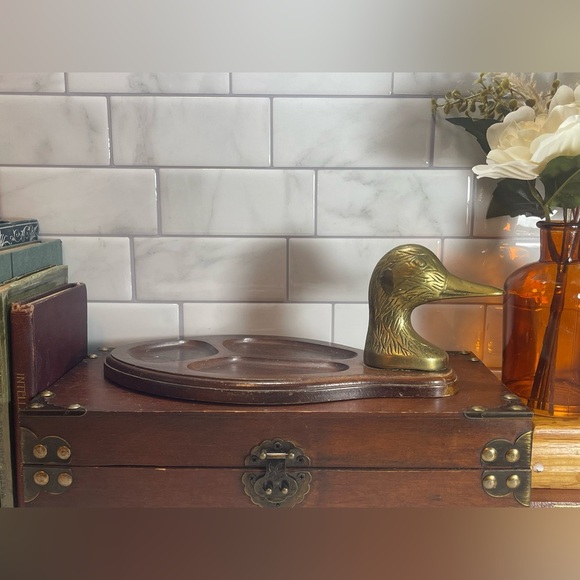 Vintage Wood Valet Tray with Brass Duck Head. - Picture 2 of 11